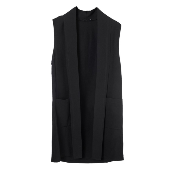 Gilet en tricot drapé sans manches pour femme Gilet long avec poches - Pour l'extérieur - Veste demi-saison printemps et automne Differente couleur