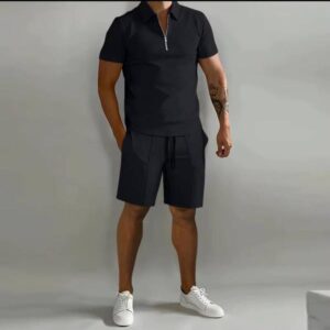Ensemble de survêtement homme à manches courtes, chemise décontractée et short, 2 pièces, idéal pour l'été, coupe droite, boutons, col à revers, élégant