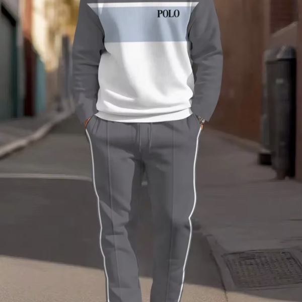Ensemble pull décontracté pour homme, col rond, colorblock simple