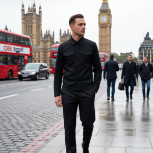 Ensemble noir deux pièces composé d'une surchemise et d'un pantalon