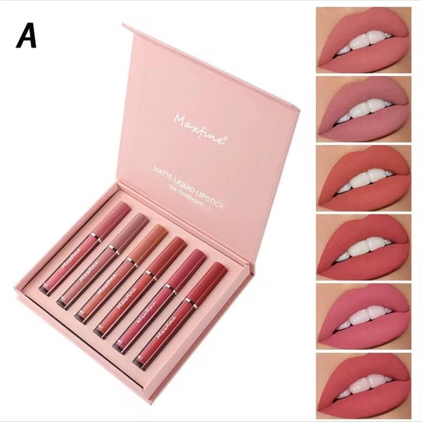 Coffret de 6 gloss à lèvres liquides mats, en pot antiadhésif, longue tenue et waterproof, cadeau pour femme