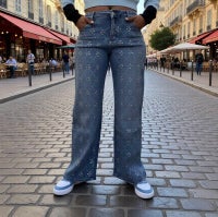 Jean à jambes larges à motif losanges