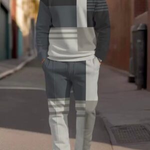 Ensemble de survêtement décontracté pour homme : haut à manches longues imprimé technique, col rond, pantalon long, coupe ample, pull et pantalon de jogging, ensemble 2 pièces.