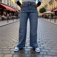 Jean à jambes larges à motif losanges