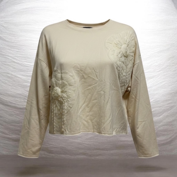 Sweatshirt - helles beigeSweat-shirt orné de broderies et de perles