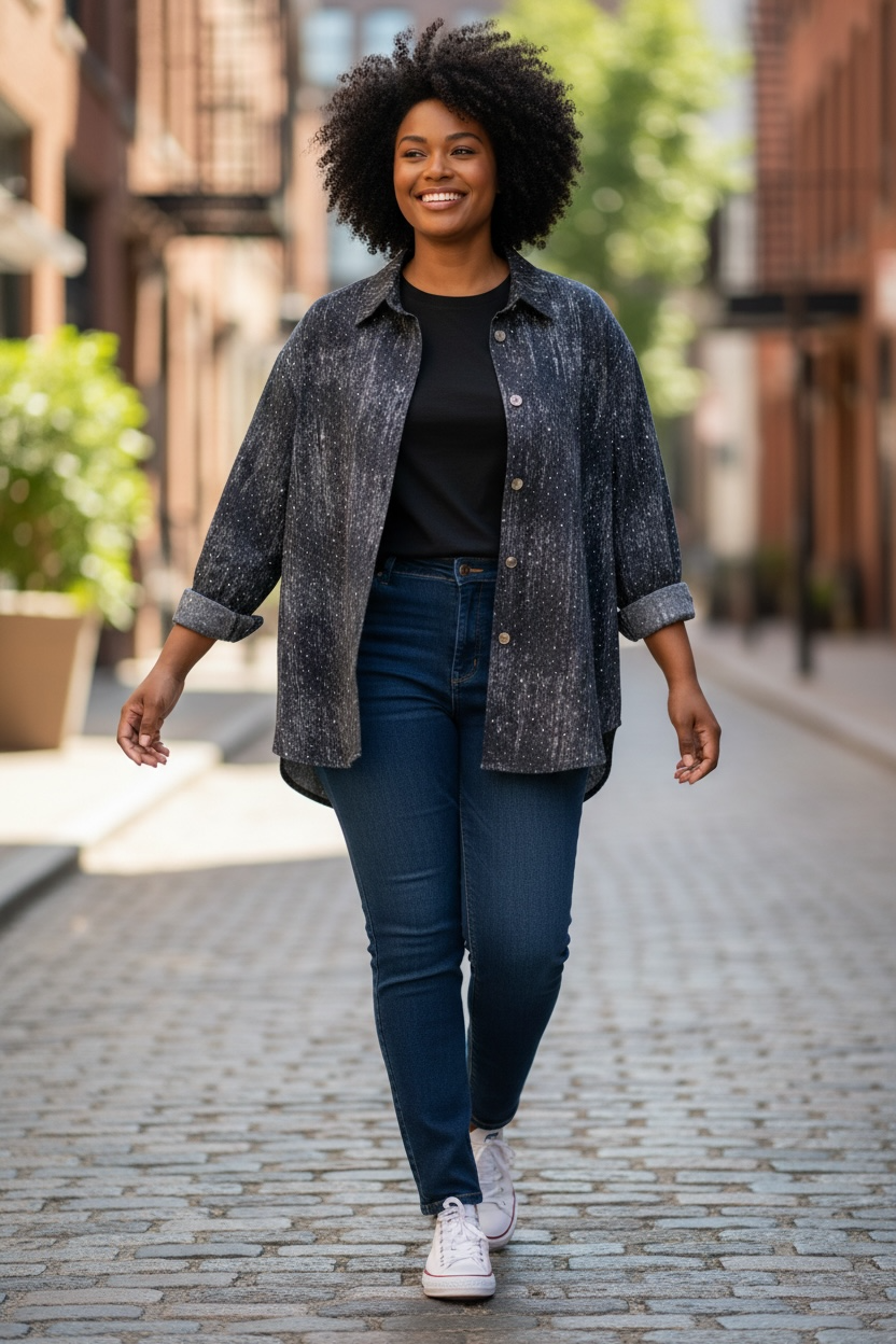 Chemise BASICS Slim Fit en coton imprimé à manches longues jeans pour femme | Vêtement décontracté | Tissu doux et respirant | – Image 7