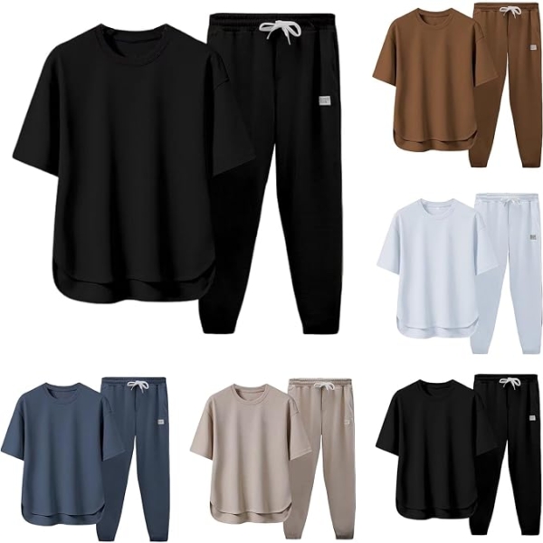 Ensemble de 2 pièces de survêtement pour hommes T-shirt à manches courtes de couleur pure Pantalon long Ensembles de 2 pièces Respirant Fit sur mesure Tenues formelles d'affaires Ensembles assortis