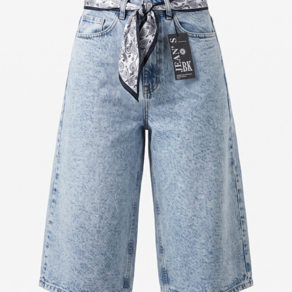 Monki - Paige - Jorts en jean à taille basse et coupe ample - délavé femme